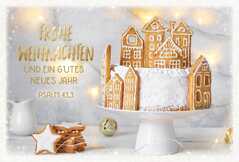 Faltkarte "Frohe Weihnachten" - Lebkuchenhäuser Faltkarte "Frohe Weihnachten" - Lebkuchenhäuser