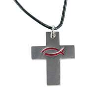 Kette "Kreuz mit Ichtys-Fisch" - rot Kette "Kreuz mit Ichtys-Fisch" - rot